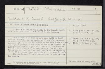 Daviot Castle, NH74SW 4, Ordnance Survey index card, page number 1, Recto