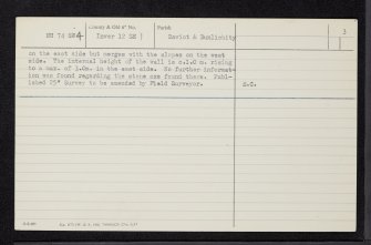 Daviot Castle, NH74SW 4, Ordnance Survey index card, page number 3, Recto
