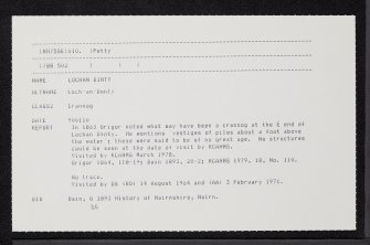 Lochan Dinty, NH75SE 10, Ordnance Survey index card, Recto
