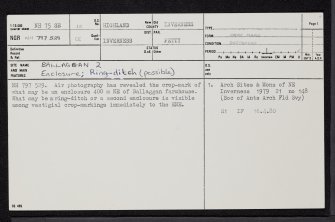 Ballaggan, NH75SE 12, Ordnance Survey index card, page number 1, Recto