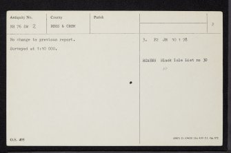 Grey Cairn, Glenurquhart, NH76SW 2, Ordnance Survey index card, page number 2, Verso