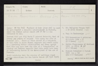Dornoch, 'Monastic Settlement', NH78NE 14, Ordnance Survey index card, page number 1, Recto