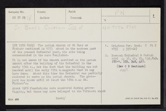 Dornoch, Schoolhill, St Finnbarr's Episcopal Church, NH78NE 18, Ordnance Survey index card, page number 1, Recto