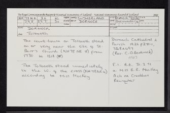 Dornoch, Tolbooth, NH78NE 26, Ordnance Survey index card, Recto