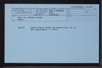 Tain, Chapel Road, St Duthus's Chapel, NH78SE 1, Ordnance Survey index card, Recto