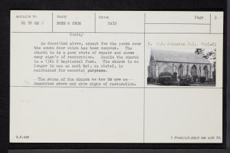 Tain, Castle Brae, St Duthus's Collegiate Church, NH78SE 3, Ordnance Survey index card, page number 3, Recto