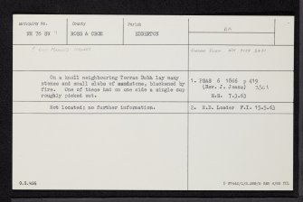Torran Dubh, NH78SW 9, Ordnance Survey index card, Recto