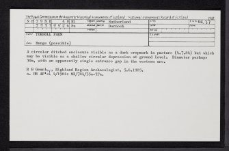 Torboll Farm, NH79NE 40, Ordnance Survey index card, Recto