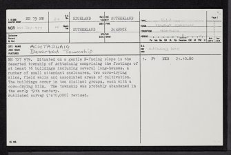 Achtaduaig, NH79NW 24, Ordnance Survey index card, page number 1, Recto