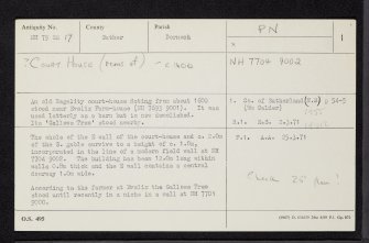 Evelix Farmhouse, NH79SE 17, Ordnance Survey index card, page number 1, Recto