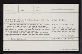 Kinrara, Duchess Of Gordon's Monument, NH80NE 4, Ordnance Survey index card, Recto