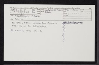 Kinrara, Waterloo Cairn, NH80NE 19, Ordnance Survey index card, Recto