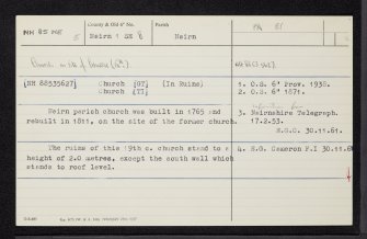 Nairn, Church Road, Parish Church, NH85NE 5, Ordnance Survey index card, Recto