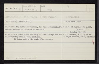 Balblair, NH85NE 8, Ordnance Survey index card, Recto