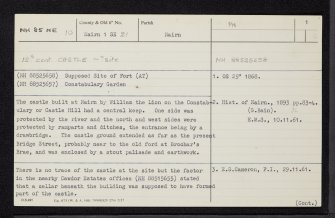 Nairn, Constabulary Gardens, NH85NE 10, Ordnance Survey index card, page number 1, Recto