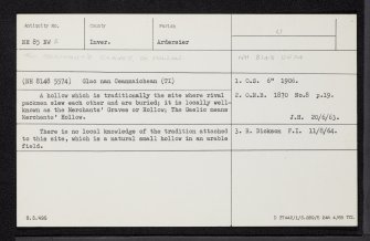 Glac Nan Ceannaichean, NH85NW 2, Ordnance Survey index card, Recto