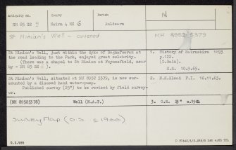 Foynesfield, St Ninian's Well, NH85SE 2, Ordnance Survey index card, Recto