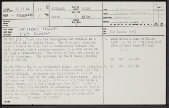 Geddes House, NH85SE 18, Ordnance Survey index card, page number 1, Recto