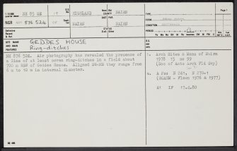Geddes House, NH85SE 19, Ordnance Survey index card, page number 1, Recto