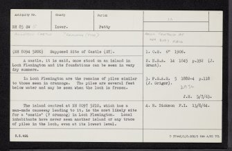 Loch Flemington, 'Castle', NH85SW 5, Ordnance Survey index card, Recto