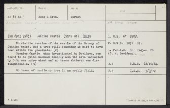 Geanies Castle, NH87NE 1, Ordnance Survey index card, Recto