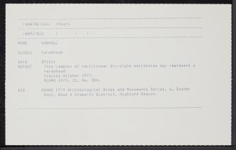 Cadboll, NH87NE 20, Ordnance Survey index card, Recto