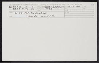 Nigg, Church Of Scotland Parish Church, NH87SW 5, Ordnance Survey index card, Recto