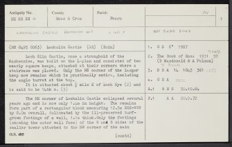 Lochslin Castle, NH88SW 4, Ordnance Survey index card, page number 1, Recto