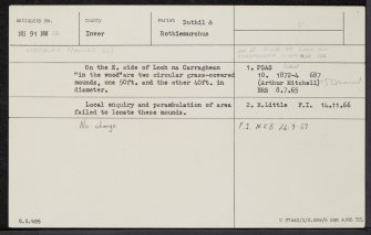 Loch Na Carraghean, NH91NW 12, Ordnance Survey index card, Recto