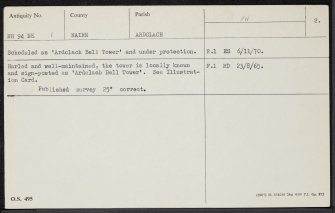 Ardclach Bell Tower, NH94NE 1, Ordnance Survey index card, page number 2, Recto