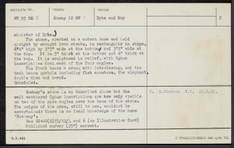 Brodie, Rodney's Stone, NH95NE 3, Ordnance Survey index card, page number 2, Verso