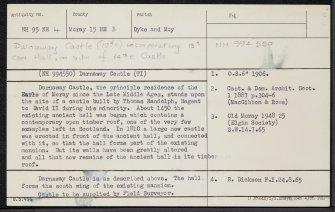 Darnaway Castle, NH95NE 4, Ordnance Survey index card, Recto