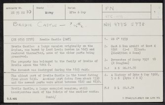 Brodie Castle, NH95NE 10, Ordnance Survey index card, page number 1, Recto