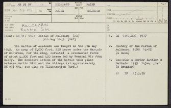 Auldearn, NH95NW 12, Ordnance Survey index card, page number 1, Recto