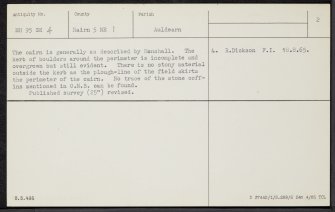 Easter Clune 1, NH95SE 4, Ordnance Survey index card, page number 2, Verso