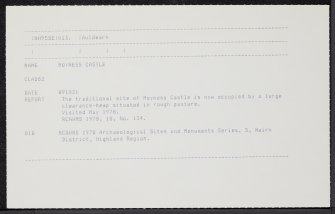 Moyness Castle, NH95SE 13, Ordnance Survey index card, Recto