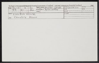 Culbin House, NH96SE 2, Ordnance Survey index card, Recto