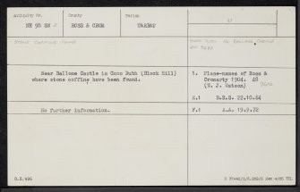 Ballone Castle, Cnoc Dubh, NH98SW 2, Ordnance Survey index card, Recto