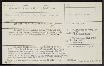Dunphail Castle, NJ04NW 8, Ordnance Survey index card, page number 1, Recto