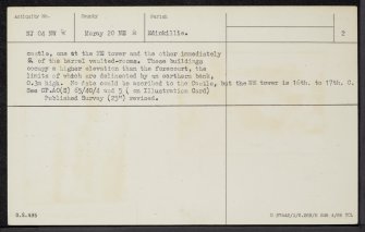 Dunphail Castle, NJ04NW 8, Ordnance Survey index card, page number 2, Verso