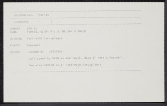 Forres, Cluny Hills, Nelson's Monument, NJ05NW 81, Ordnance Survey index card, Recto
