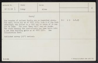 Asliesk Castle, NJ15NW 1, Ordnance Survey index card, page number 2, Verso