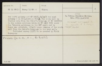 Pluscarden Abbey, Precinct Wall, NJ15NW 6.1, Ordnance Survey index card, page number 2, Verso