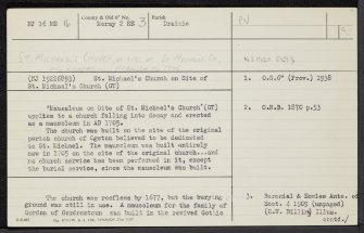 Gordonstoun, Michael Kirk, NJ16NE 16, Ordnance Survey index card, Recto