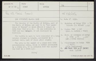 Rothes Castle, NJ24NE 4, Ordnance Survey index card, page number 1, Recto