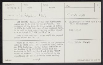 Rothes, Old Parish Church And Burial Ground, NJ24NE 9, Ordnance Survey index card, page number 1, Recto