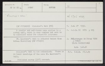 Minister's Well, Rothes, NJ24NE 10, Ordnance Survey index card, Recto