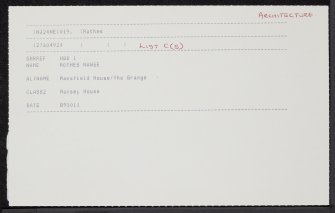 Rothes, Rothes House, NJ24NE 19, Ordnance Survey index card, Recto