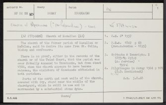 Church Of Macallan And Burial Ground With Elchies Mausoleum, NJ24SE 10, Ordnance Survey index card, page number 1, Recto