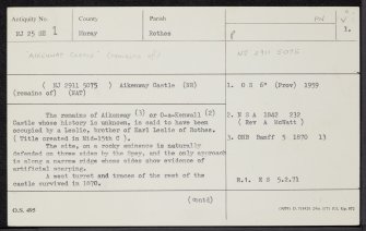 Aikenway Castle, NJ25SE 1, Ordnance Survey index card, page number 1, Recto